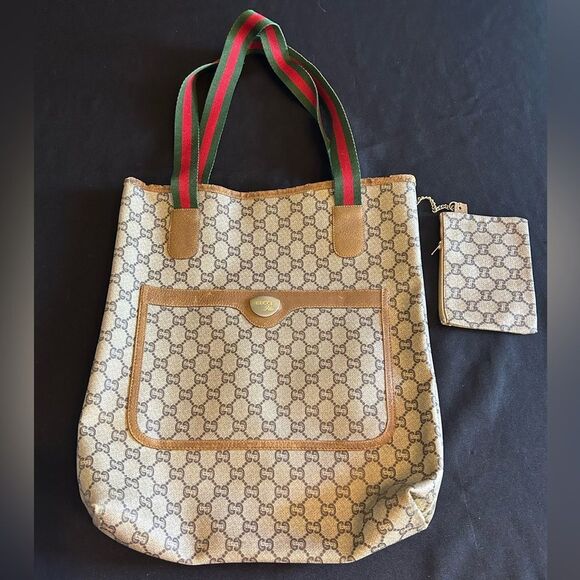 Gucci Handbags - Gucci Plus Beige and Brown Tote Bag Good Vintage
